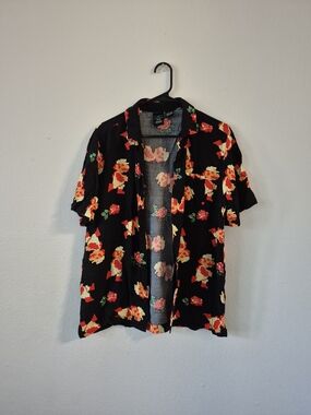 Men's Black Super Mario Short-Sleeve Button-Down Shirt